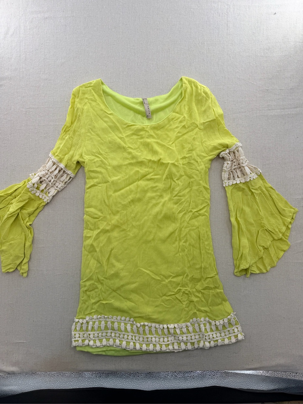 Entro Women’s Lime Green Bell Sleeve Top with Crochet Trim